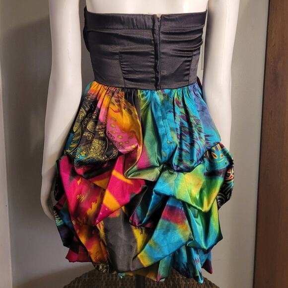 Studio Y Bubble Hem Cocktail Dress Psychedelic Rainbow Party Strapless Retro 6 - Picture 6 of 11